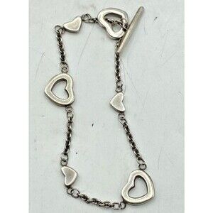 Tiffany & Co. 925 Sterling Silver Heart Link Toggle Bracelet Signed Authentic
